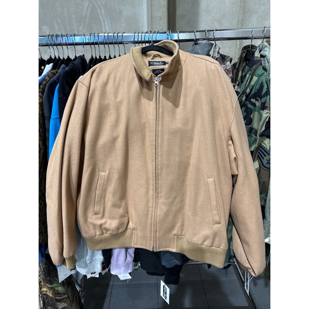 Evergreen Melton Bomber Jacket Mens XXL Tan Wool Blend Full‎ Zip Varsity Coat